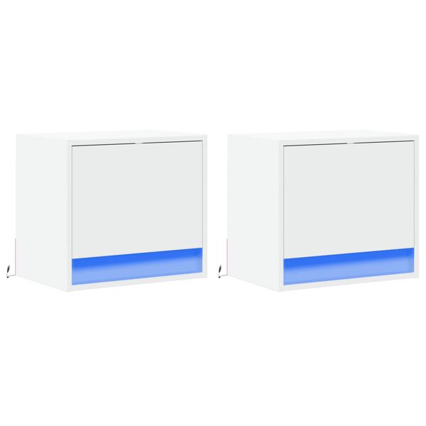 vidaXL Tables de chevet murales avec lumières LED 2 pcs blanc