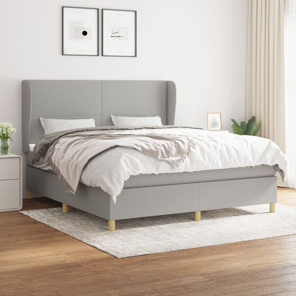vidaXL Sommier &agrave; lattes de lit avec matelas Gris clair 180x200cm Tissu