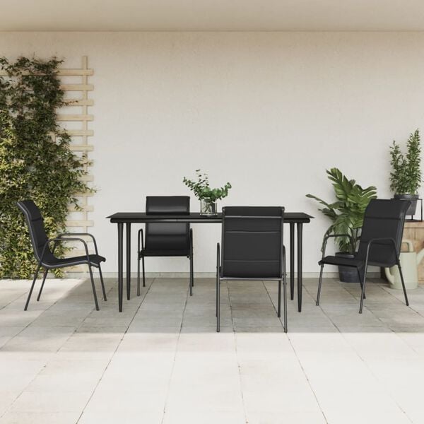 vidaXL Ensemble &agrave; manger de jardin 5 pcs noir textil&egrave;ne et acier