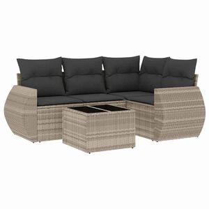 vidaXL Salon de jardin 5 pcs avec coussins gris clair r&eacute;sine tress&eacute;e