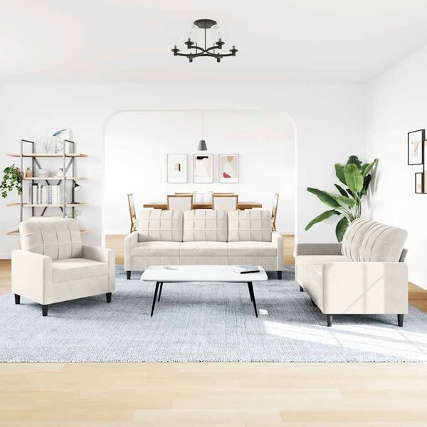 vidaXL Ensemble de canap&eacute;s 3 pcs avec coussins Cr&egrave;me Velours