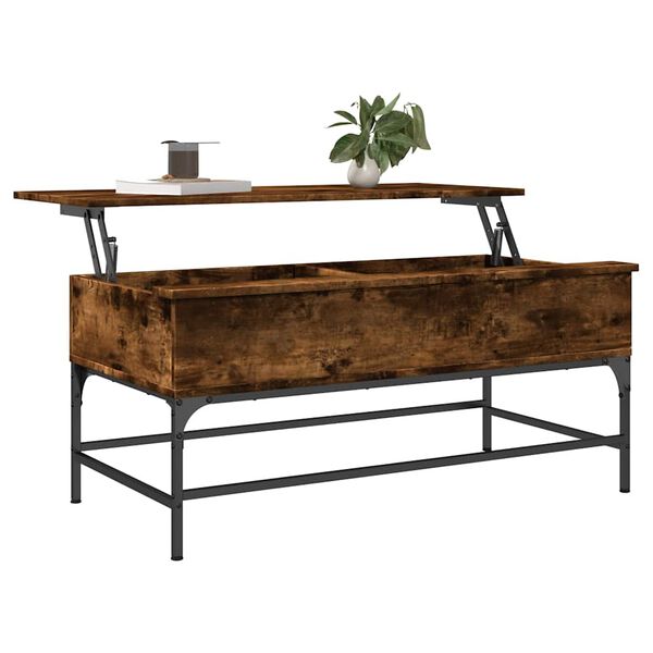 vidaXL Table basse ch&ecirc;ne fum&eacute; 100x50x45 cm bois d'ing&eacute;nierie et m&eacute;tal