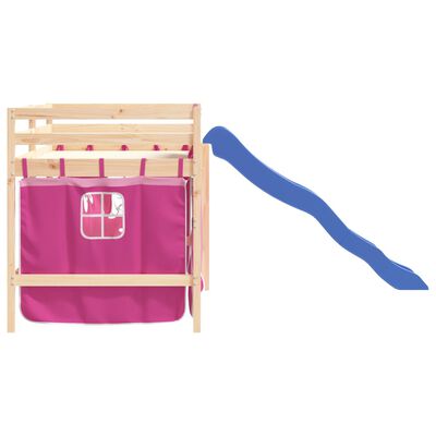 vidaXL Lit mezzanine enfants et rideaux rose 80x200cm bois pin massif