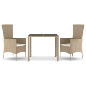 vidaXL Ensemble &agrave; manger de jardin coussins 3 pcs Beige poly rotin