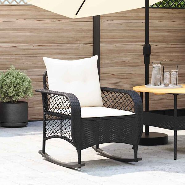 vidaXL Chaise &agrave; bascule de jardin avec coussins noir r&eacute;sine tress&eacute;e