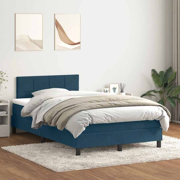 vidaXL Sommier &agrave; lattes de lit et matelas bleu fonc&eacute; 120x210cm velours