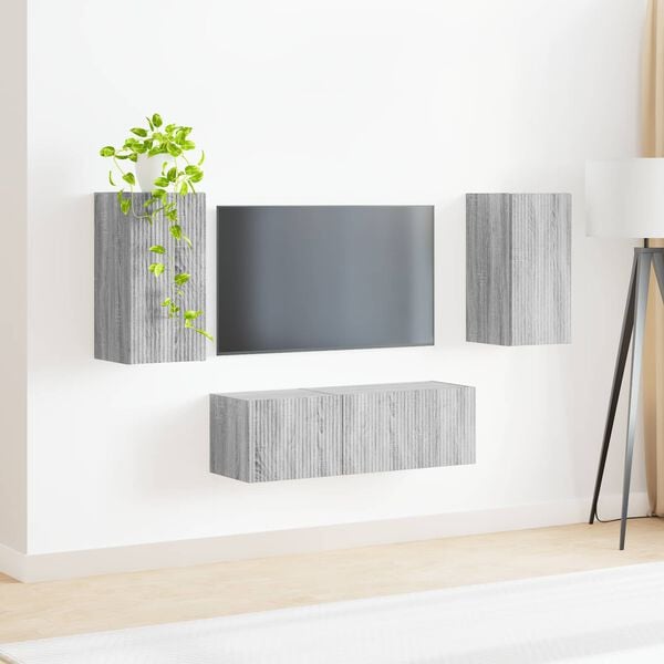vidaXL Ensemble de meuble TV mural 4 pcs Gris Sonoma Bois d'ing&eacute;nierie