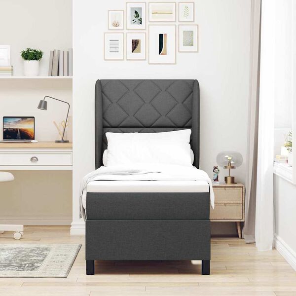 vidaXL Lit &agrave; ressorts avec matelas Gris fonc&eacute; 80 x 200 cm tissu