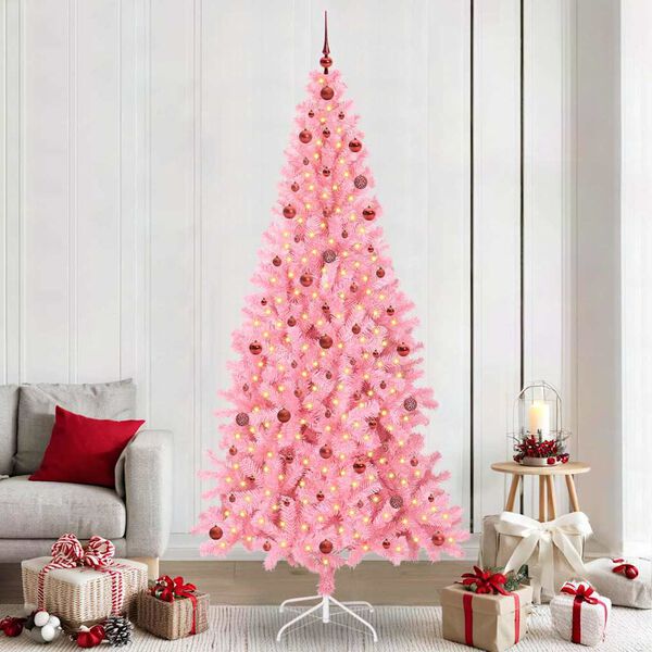 vidaXL Sapin de No&euml;l avec 300 LED avec support Rose 240 cm PVC
