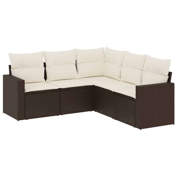vidaXL Salon de jardin avec coussins 5 pcs marron r&eacute;sine tress&eacute;e