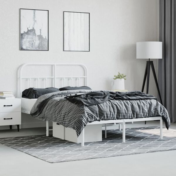 vidaXL Cadre de lit m&eacute;tal sans matelas et t&ecirc;te de lit blanc 120x190 cm