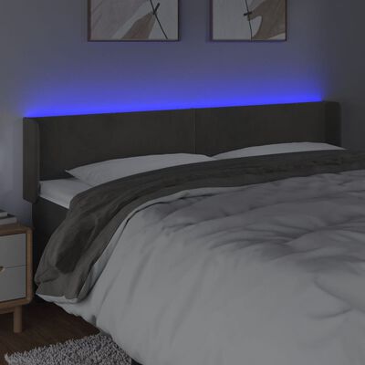 vidaXL Tête de lit à LED Gris foncé 203x16x78/88 cm Velours