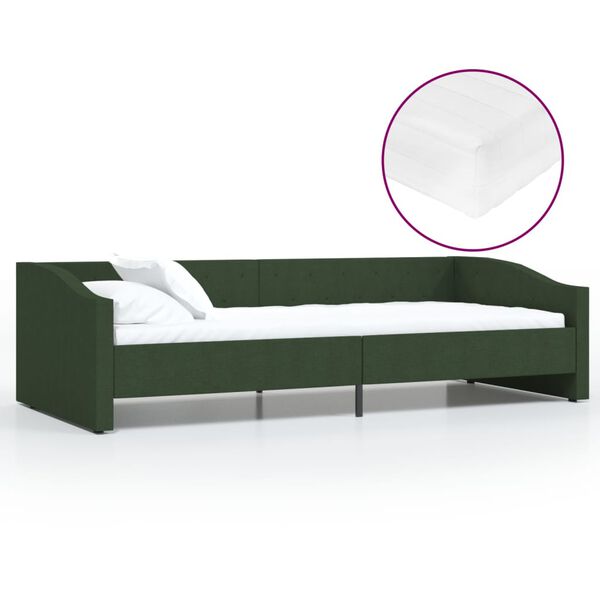 vidaXL Lit avec matelas et &eacute;clairage USB Vert fonc&eacute; Tissu 90x200 cm
