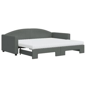 vidaXL Lit de jour avec gigogne et matelas gris fonc&eacute; 90x190 cm tissu