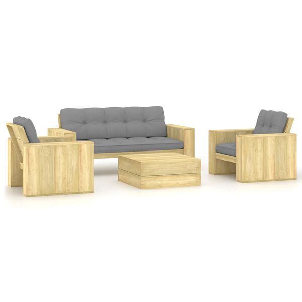 vidaXL Salon de jardin 4 pcs avec coussins bois de pin impr&eacute;gn&eacute;