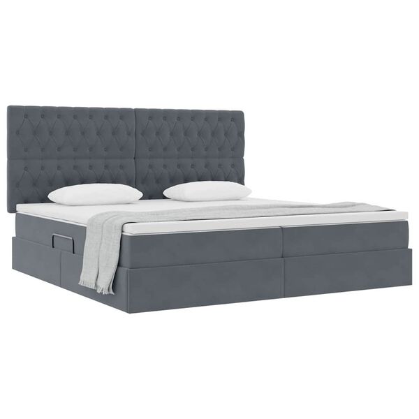 vidaXL Lit avec rangement et matelas Gris fonc&eacute; 200 x 200 cm Velours