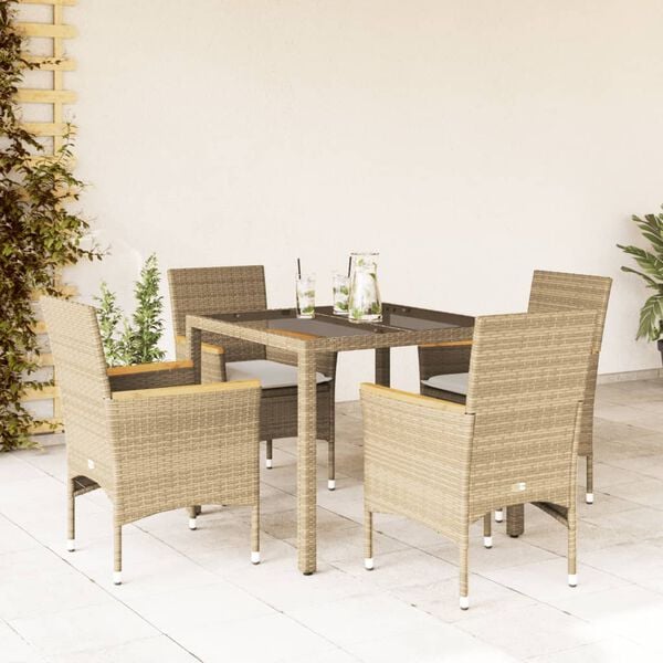 vidaXL Ensemble &agrave; manger de jardin et coussins 5 pcs beige rotin verre
