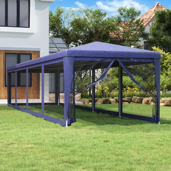 vidaXL Tente de f&ecirc;te et 10 parois lat&eacute;rales en maille Bleu 3x12 m PEHD