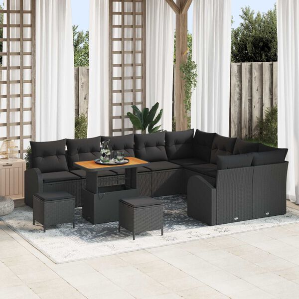 vidaXL Ensemble de canap&eacute; de jardin avec coussin 12 pcs Noir