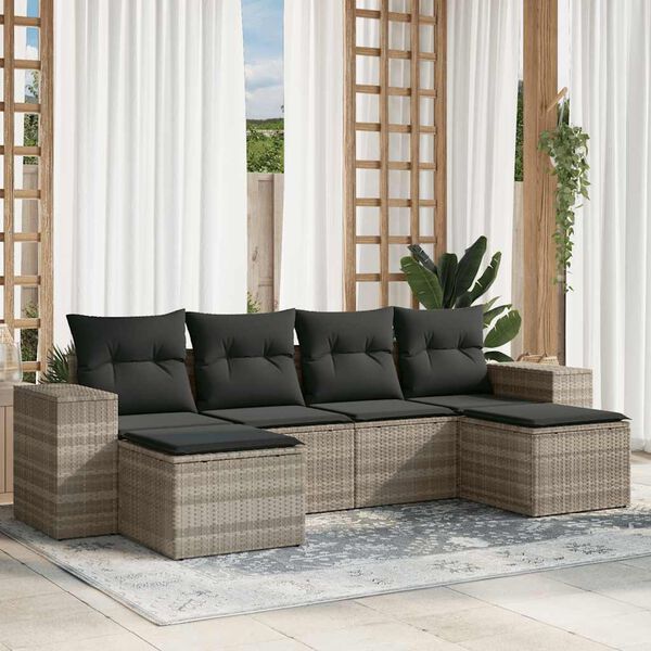 vidaXL Salon de jardin 6 pcs avec coussins gris clair r&eacute;sine tress&eacute;e