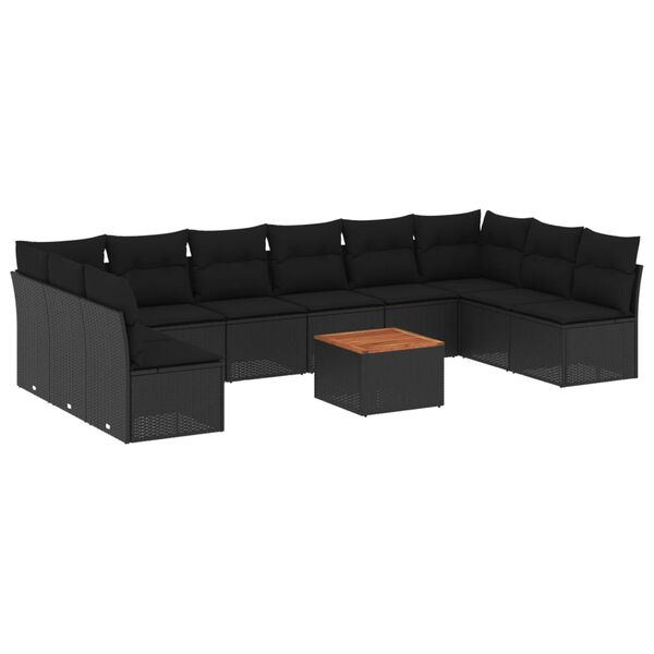 vidaXL Salon de jardin 11 pcs avec coussins noir r&eacute;sine tress&eacute;e