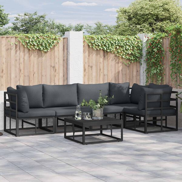 vidaXL Ensemble de canap&eacute; de jardin avec coussin 5 pcs Noir Aluminium