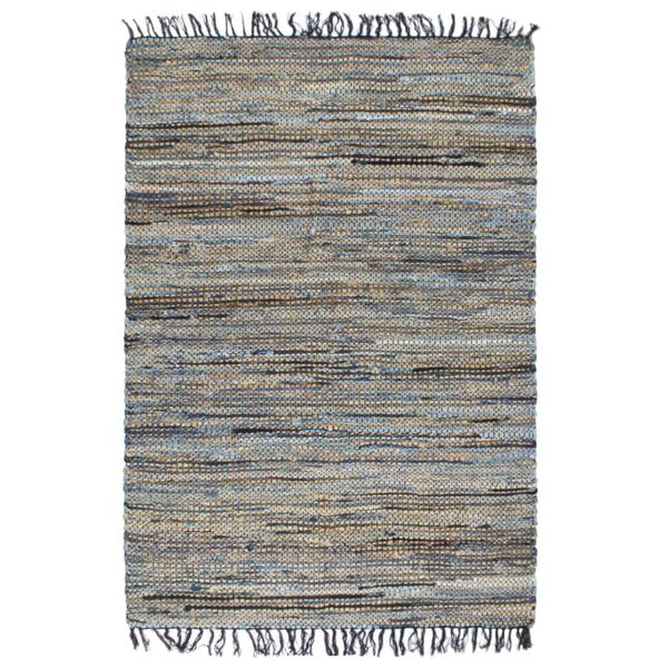 vidaXL Tapis Chindi tiss&eacute; &agrave; la main Denim Jute 80 x 160 cm Multicolore