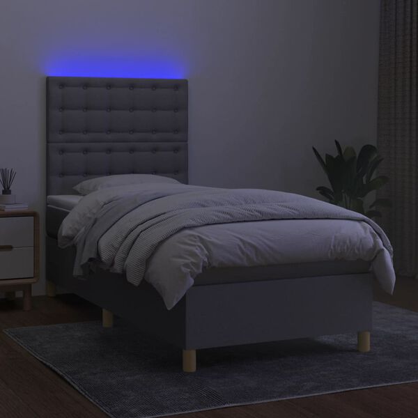 vidaXL Sommier &agrave; lattes de lit et matelas et LED Gris clair 90x190 cm
