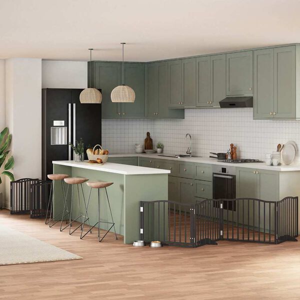 vidaXL Barri&egrave;re pour chien porte pliable 10panneaux noir bois peuplier