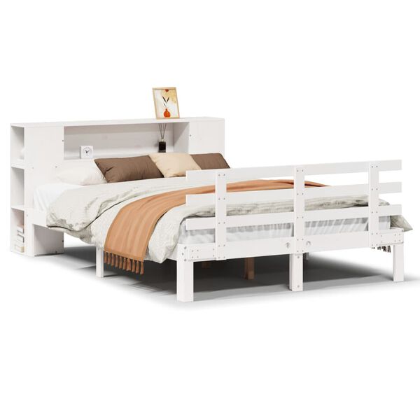 vidaXL Lit biblioth&egrave;que sans matelas blanc 150x200 cm bois pin massif