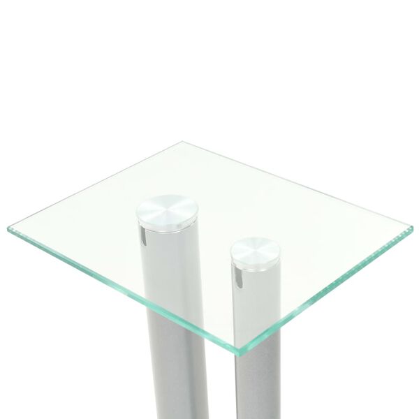 vidaXL Support haut-parleur 2pc Verre tremp&eacute; Design 2 colonnes Argent&eacute;