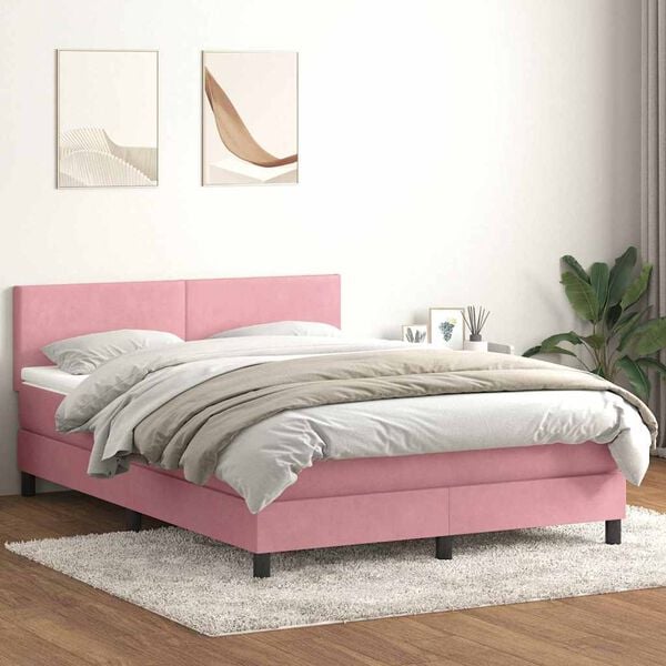 vidaXL Sommier &agrave; lattes de lit avec matelas et LED rose 140x210 cm velours