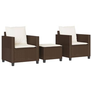 vidaXL Ensemble de bistro 3 pcs avec coussins marron r&eacute;sine tress&eacute;e