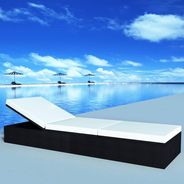 vidaXL Chaise longue Noir polyrotin