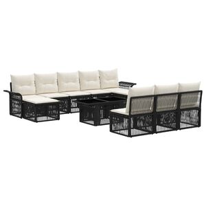 vidaXL Ensemble de canap&eacute; de jardin 11 pc Noir et blanc cr&egrave;me