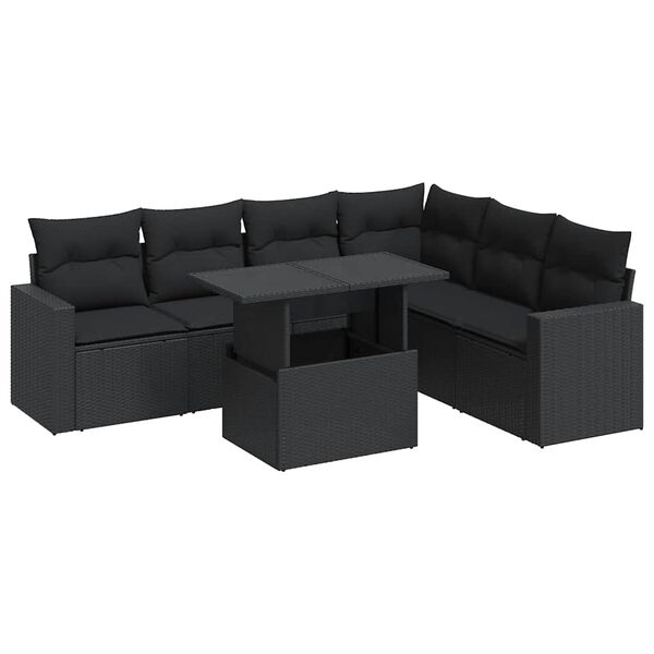 vidaXL Salon de jardin 7 pcs avec coussins noir r&eacute;sine tress&eacute;e