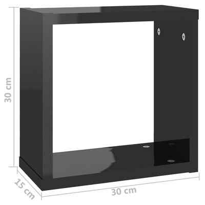 vidaXL Étagères cube murales 2 pcs Noir brillant 30x15x30 cm