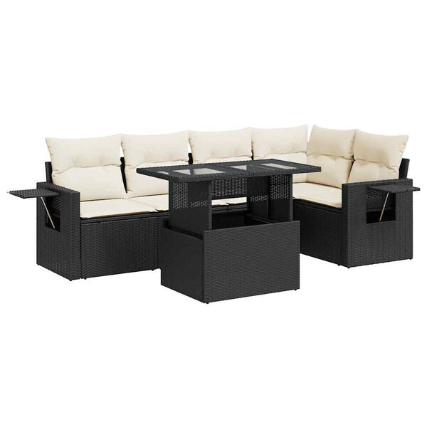 vidaXL Salon de jardin 6 pcs avec coussins noir r&eacute;sine tress&eacute;e