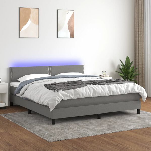 vidaXL Sommier &agrave; lattes de lit et matelas et LED Gris fonc&eacute; 180x200 cm