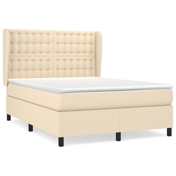 vidaXL Sommier &agrave; lattes de lit avec matelas Cr&egrave;me 140x190 cm Tissu