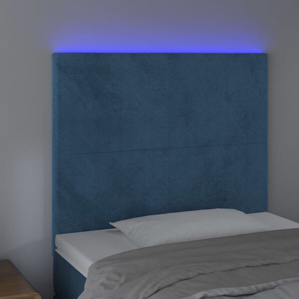 vidaXL T&ecirc;te de lit &agrave; LED Bleu fonc&eacute; 90x5x118/128 cm Velours