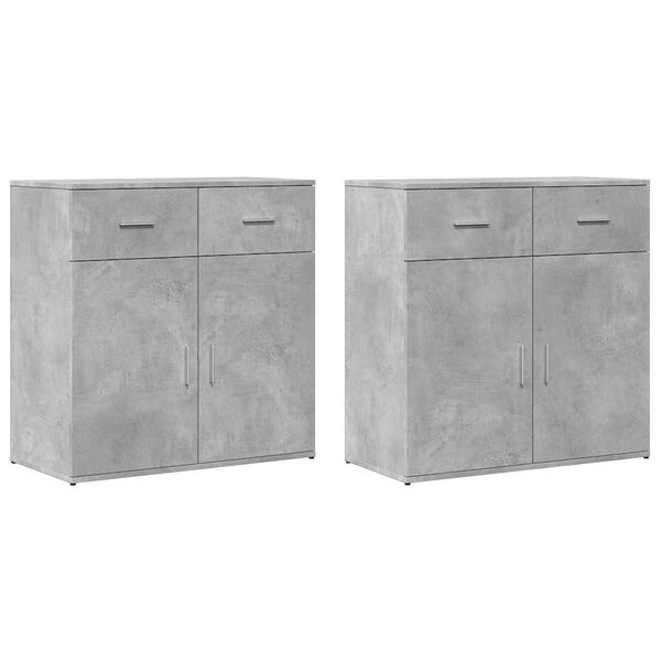 vidaXL Buffets 2 pcs gris b&eacute;ton 79x38x80 cm bois d'ing&eacute;nierie