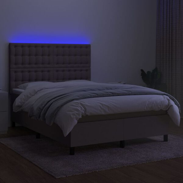 vidaXL Sommier &agrave; lattes de lit et matelas et LED Taupe 140x200cm Tissu