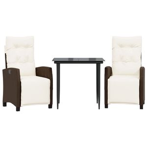 vidaXL Ensemble &agrave; manger de jardin 3 pcs et coussins marron poly rotin