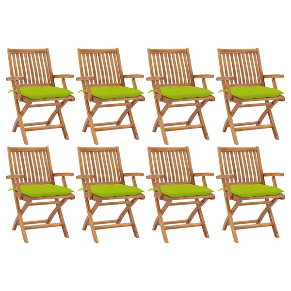 vidaXL Chaises pliables de jardin avec coussins lot de 8 Teck solide