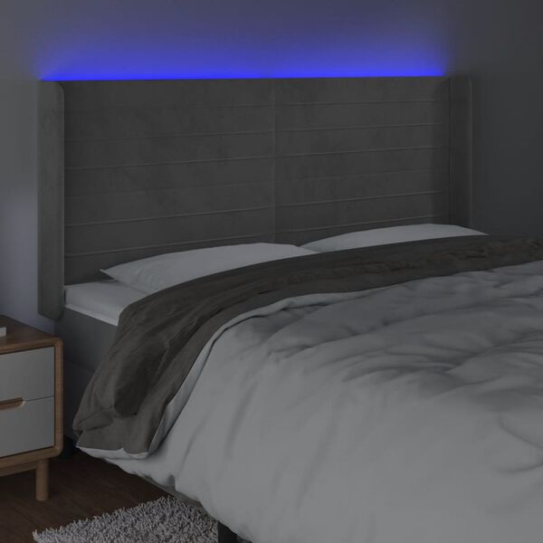 vidaXL T&ecirc;te de lit &agrave; LED Gris clair 183x16x118/128 cm Velours