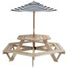 vidaXL Table de pique-nique pour 6 enfants avec parasol hexagone sapin