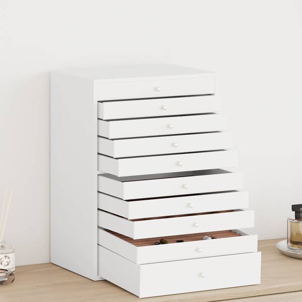 vidaXL Coffret &agrave; bijoux 10 niveaux avec porte-montres Blanc 29 x 20,5 x 40,5 cm