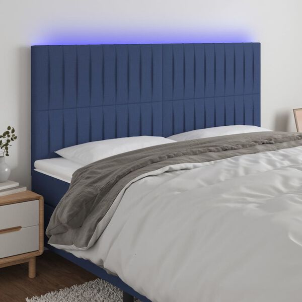 vidaXL T&ecirc;te de lit &agrave; LED Bleu 200x5x118/128 cm Tissu