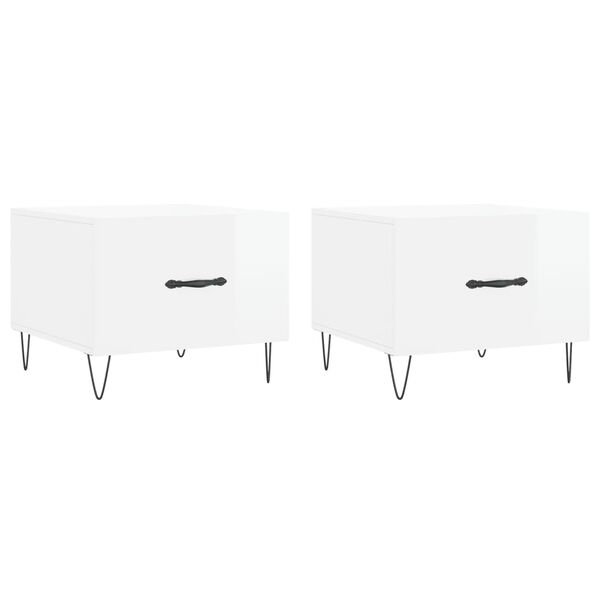 vidaXL Tables basses 2 pcs blanc brillant 50x50x40cm bois d'ing&eacute;nierie